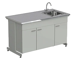 Мойка одинарная 1500х750х900 мм, одна чаша НС справа, смеситель, раб. поверхность - МОНОЛИТНЫЙ КЕРАМОГРАНИТ