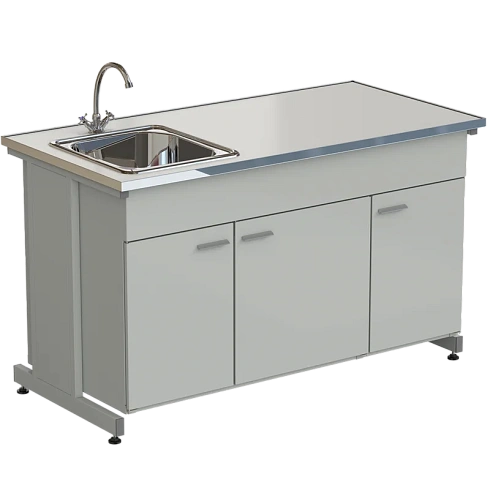 Мойка одинарная 1515х750х900 мм, одна чаша НС слева, смеситель,  раб. поверхность - LABGRADE-лайт