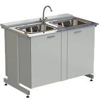 Мойка двойная универсальная 1200х750х900 мм, (глубина раковины 140 мм), раб. поверхность - НЕРЖАВЕЮЩАЯ СТАЛЬ