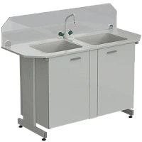 Мойка двойная торцевая 1500х600х1220 мм, (защитное стекло, глубина раковины 280 мм, 1 кран TOF), раб.