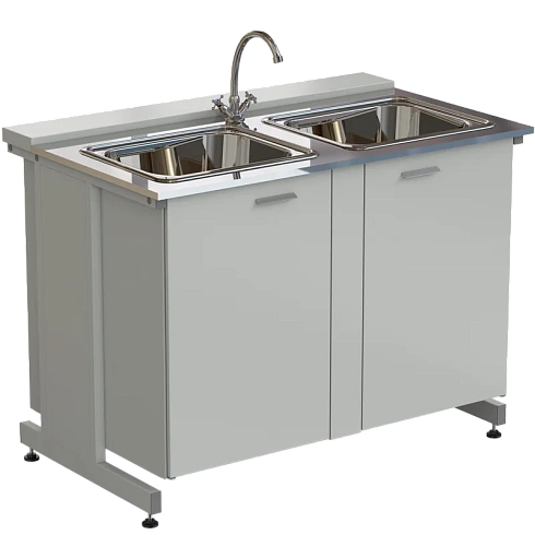 Мойка двойная универсальная 1200х750х900 мм, (глубина раковины 140 мм), раб. поверхность - НЕРЖАВЕЮЩАЯ СТАЛЬ